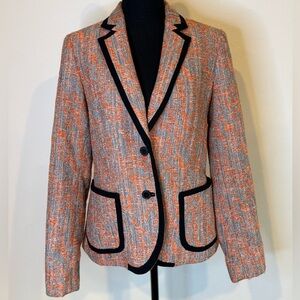 Anne Klein Tweed Blazer Size 6 Orange Gray Black Trim Tailored Jacket
